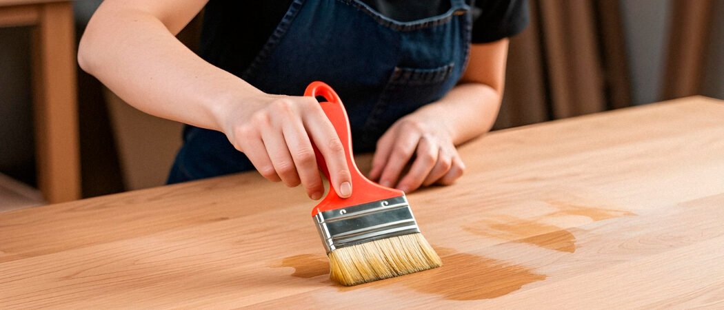 mulher cuidando da porta de madeira